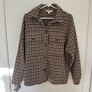 Women's Houndstooth Teddy Jacket - Black and Brown